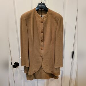 Giorgio Armani Suit - skirt/jacket, beige, size 12, subtle rose design *vintage*